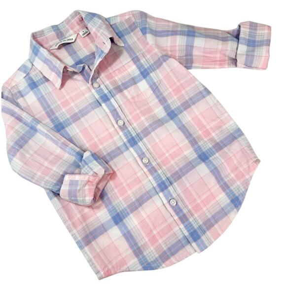 Janie and Jack Bubblegum Madras Plaid Button Down Shirt Size 4 - Picture 3 of 11